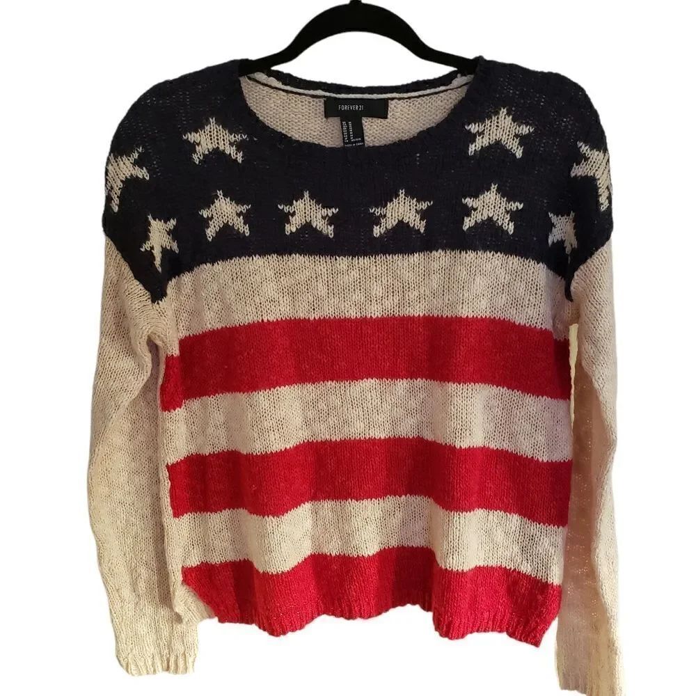 Forever 21 Flag Inspired Lightweight Round Neck Sweater